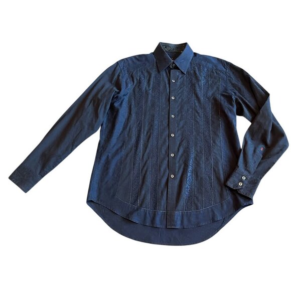 Robert Graham Navy Button-Down Shirt Long Sleeve Paisley Stripe Size Large NWOT - Picture 1 of 15